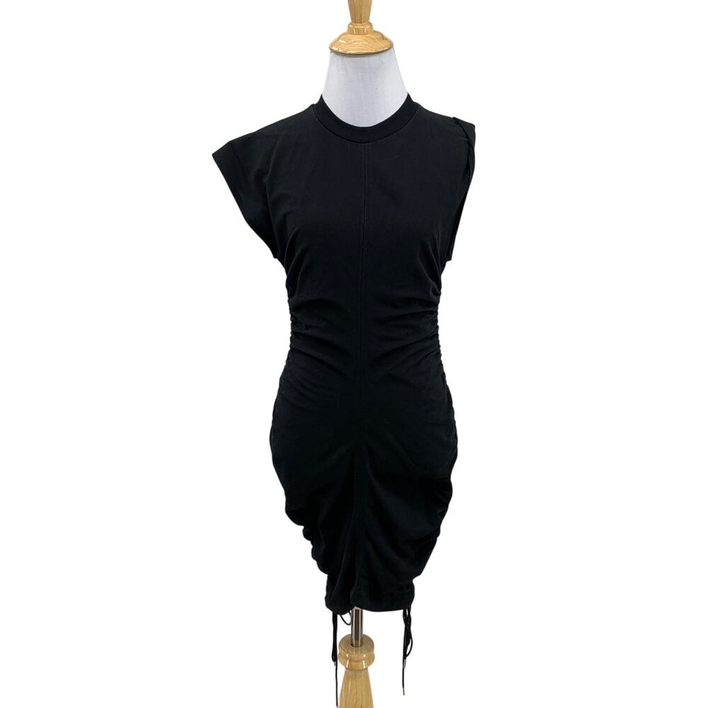 T by Alexander Wang Dress Womens XS Black Ruched Tie Cap Rolled Sleeve Bodycon